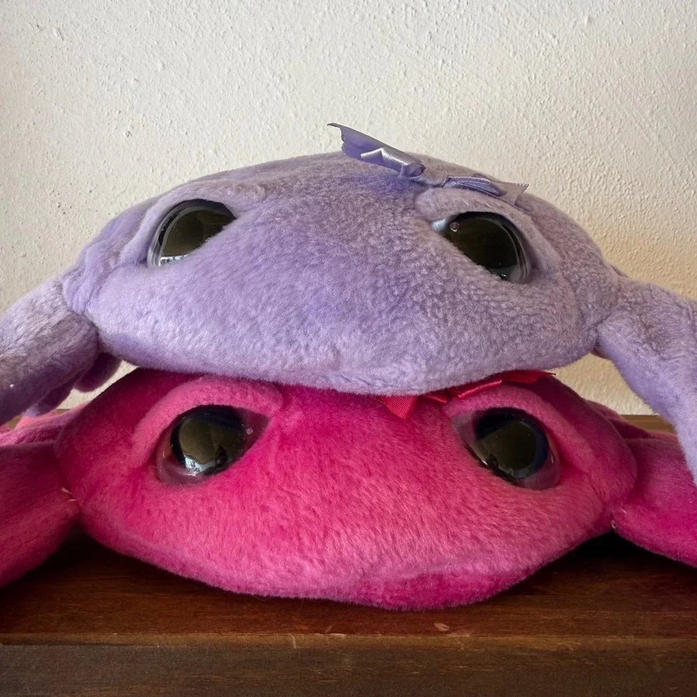 2pc Wishpets 2013 Droopy Crabby Plush Lot Pink Purple Large Eyes Bow 03707 Set
